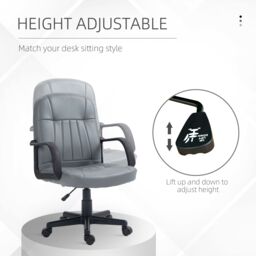 HOMCOM Swivel Executive Chair PU Leather Computer Desk Chair Office Furniture in Grey - thumbnail 4