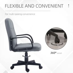 HOMCOM Swivel Executive Chair PU Leather Computer Desk Chair Office Furniture in Grey - thumbnail 5