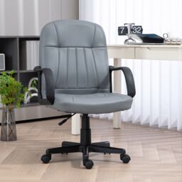 HOMCOM Swivel Executive Chair PU Leather Computer Desk Chair Office Furniture in Grey