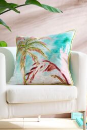 Appletree 'Leilani' Tropical Palm Leaf Print Velvet Filled Cushion in Green - Size: 55 cm x 55 cm