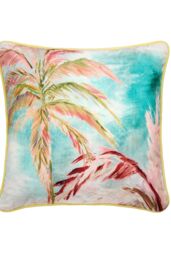 Appletree 'Leilani' Tropical Palm Leaf Print Velvet Filled Cushion in Green - Size: 55 cm x 55 cm - thumbnail 2