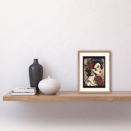 "Artery8 Wall Art Print Pin Up Tattoo Ink Body Art Floral Retro Rockabilly Americana 50s Artwork Framed 9X7 Inch in Beige - Size: W7"" x H9""" - thumbnail 2