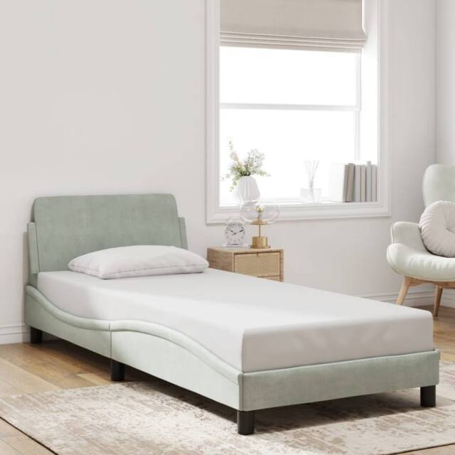 Berkfield Home Bed Frame without Mattress Light Grey 90x190 cm Single Velvet - image 1