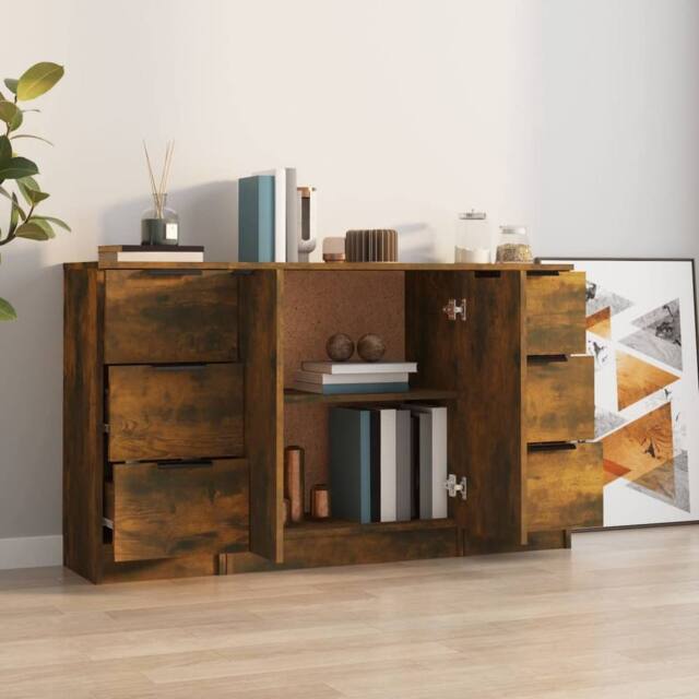 Berkfield Home Sideboards 3 pcs Smoked Oak Engineered Wood in Brown - image 1