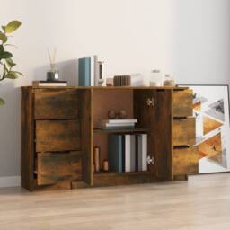 Berkfield Home Sideboards 3 pcs Smoked Oak Engineered Wood in Brown - thumbnail 1