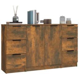 Berkfield Home Sideboards 3 pcs Smoked Oak Engineered Wood in Brown - thumbnail 4
