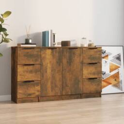 Berkfield Home Sideboards 3 pcs Smoked Oak Engineered Wood in Brown - thumbnail 2