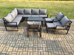 Fimous Aluminium Garden Furniture Set Outdoor Indoor Lounge Corner Sofa 3 Pcs Chair Oblong Coffee Table Sets with 2 Small Footstools Dark Grey - thumbnail 2