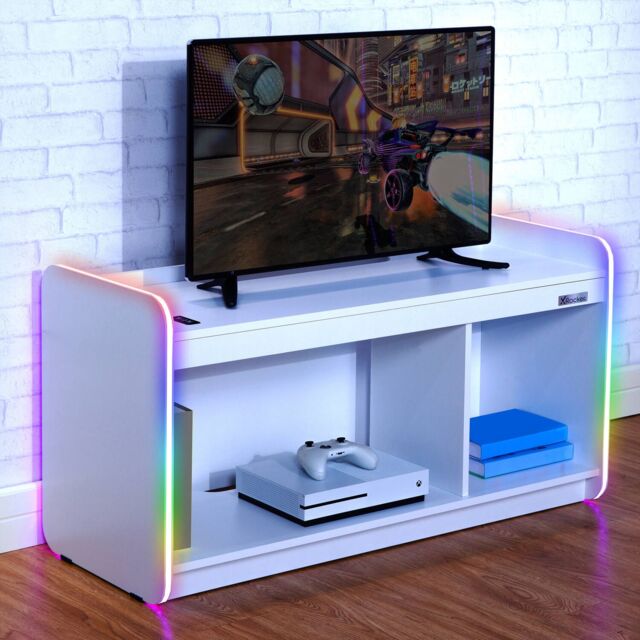 "X Rocker Electra TV Unit for up to 42"" TV's, Shelves & LED Lights in White" - image 1