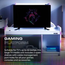 "X Rocker Electra TV Unit for up to 42"" TV's, Shelves & LED Lights in White" - thumbnail 5