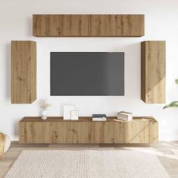 Berkfield Home Classic 6 Piece TV Cabinet Set Wall-mounted Artisan Oak Engineere in Brown - thumbnail 1