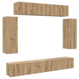 Berkfield Home Classic 6 Piece TV Cabinet Set Wall-mounted Artisan Oak Engineere in Brown - thumbnail 3