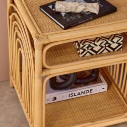 sweeek Rattan Nightstand 1 Shelf 1 Compartment (set Of 2) in Light Brown - thumbnail 3