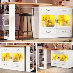 BTM 360 Rotating Bar Table Kitchen Island Storage Cabinet Drawers Rack in White - thumbnail 1