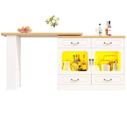 BTM 360 Rotating Bar Table Kitchen Island Storage Cabinet Drawers Rack in White - thumbnail 8