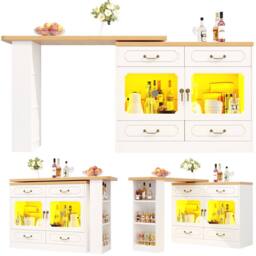 BTM 360 Rotating Bar Table Kitchen Island Storage Cabinet Drawers Rack in White - thumbnail 7