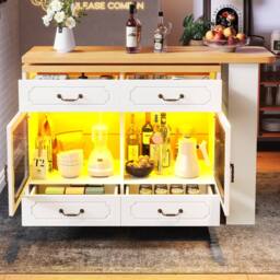BTM 360 Rotating Bar Table Kitchen Island Storage Cabinet Drawers Rack in White - thumbnail 5