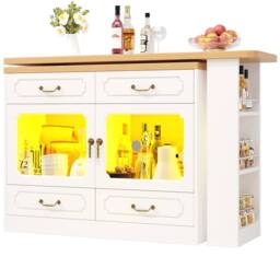 BTM 360 Rotating Bar Table Kitchen Island Storage Cabinet Drawers Rack in White - thumbnail 9