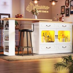 BTM 360 Rotating Bar Table Kitchen Island Storage Cabinet Drawers Rack in White - thumbnail 4