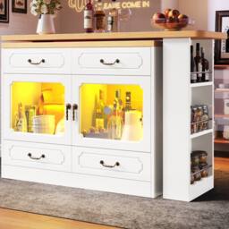 BTM 360 Rotating Bar Table Kitchen Island Storage Cabinet Drawers Rack in White - thumbnail 2