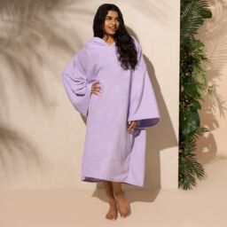 OHS Women's Poncho Oversized Hooded Towel Bath Beach Robe in Purple
