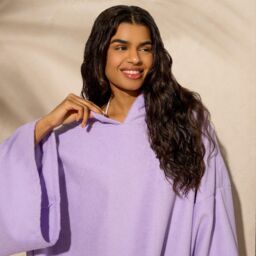 OHS Women's Poncho Oversized Hooded Towel Bath Beach Robe in Purple - thumbnail 4