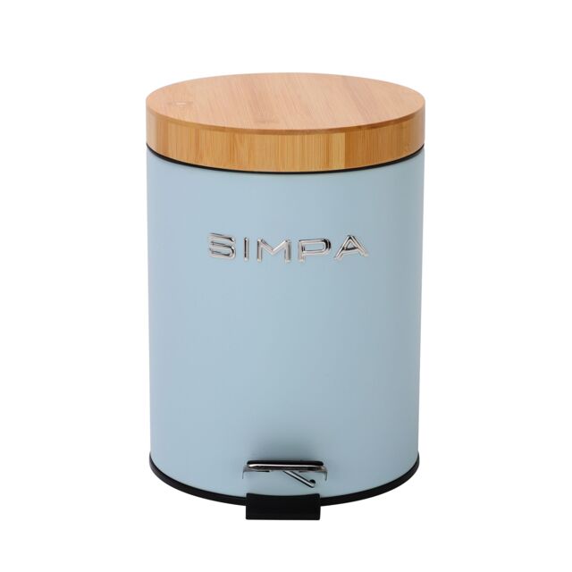 simpa 5L Soft-Closing Pedal Dustbin with Bamboo Lid in Light Blue - image 1