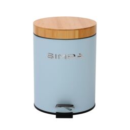 simpa 5L Soft-Closing Pedal Dustbin with Bamboo Lid in Light Blue