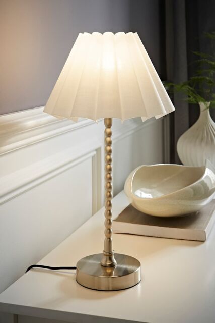 ValueLights Maeve White Scallop Pleated Taper Shade Brushed Chrome Bobbin Bobbles Table Lamp in Silver - image 1