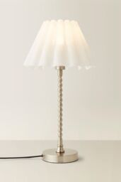 ValueLights Maeve White Scallop Pleated Taper Shade Brushed Chrome Bobbin Bobbles Table Lamp in Silver - thumbnail 3