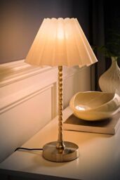 ValueLights Maeve White Scallop Pleated Taper Shade Brushed Chrome Bobbin Bobbles Table Lamp in Silver - thumbnail 2