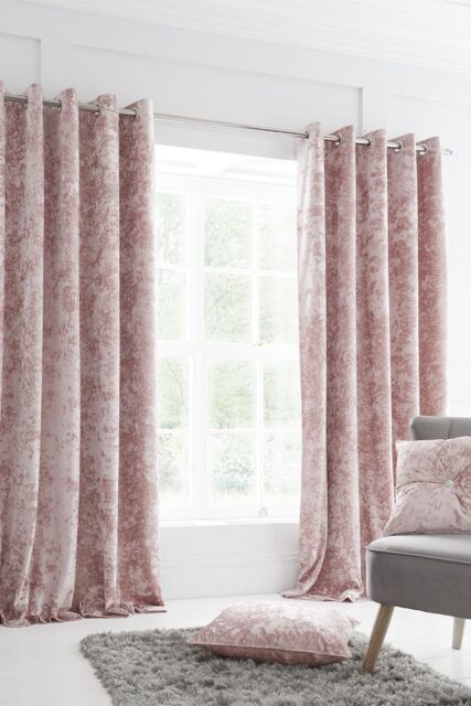 Catherine Lansfield 'Crushed Velvet' Lined Eyelet Curtains in Pink - Size: 168 cm width x 229 cm drop - image 1