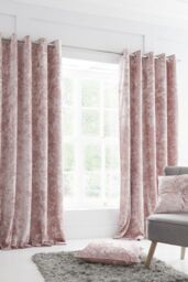 Catherine Lansfield 'Crushed Velvet' Lined Eyelet Curtains in Pink - Size: 168 cm width x 229 cm drop - thumbnail 1