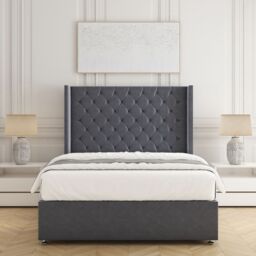 "BSSPOKE Winchester Plush Divan Bed 54"" Headboard 2Drawers Footend & Mattress in Charcoal - Size: Double" - thumbnail 2