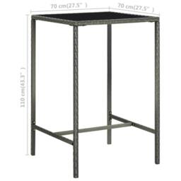 Berkfield Home Garden Bar Table Grey 70x70x110 cm Poly Rattan & Glass - Size: 70 x 70 x 110 cm - thumbnail 6