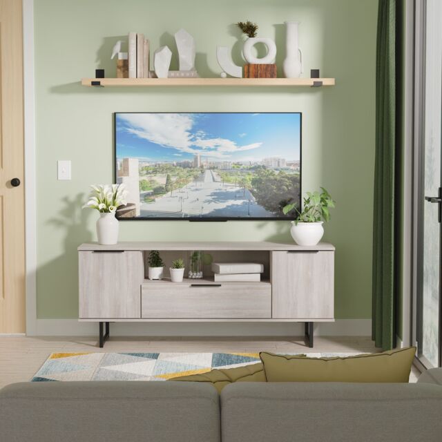 Ready Assembled 2 U Fuji 2 Door 1 Drawer Wide TV Unit (Ready Assembled) in Light Grey - image 1