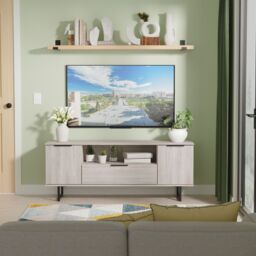 Ready Assembled 2 U Fuji 2 Door 1 Drawer Wide TV Unit (Ready Assembled) in Light Grey - thumbnail 1