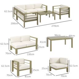 OUTSUNNY 5 PCs Garden Sofa Set w/ Cushions, Aluminium Furniture Sets in Cream - thumbnail 3