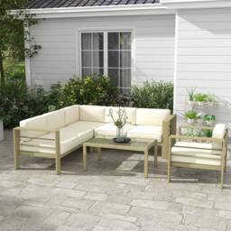 OUTSUNNY 5 PCs Garden Sofa Set w/ Cushions, Aluminium Furniture Sets in Cream