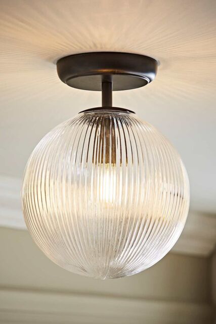 ValueLights Kempton Ribbed Glass Globe Shade Flush Ceiling Light in Black - image 1