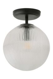 ValueLights Kempton Ribbed Glass Globe Shade Flush Ceiling Light in Black - thumbnail 6