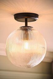 ValueLights Kempton Ribbed Glass Globe Shade Flush Ceiling Light in Black - thumbnail 2