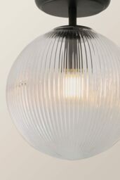 ValueLights Kempton Ribbed Glass Globe Shade Flush Ceiling Light in Black - thumbnail 4