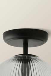 ValueLights Kempton Ribbed Glass Globe Shade Flush Ceiling Light in Black - thumbnail 5