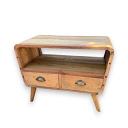 Serenityy Natural Round TV Stand with 2 Drawers - Upcycled Teak in Light Oak - thumbnail 2