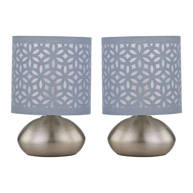 First Choice Lighting Set of 2 Jenson - Brushed Chrome Touch Table Lamps Grey Cut Out Shade in Silver - image 1