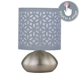 First Choice Lighting Set of 2 Jenson - Brushed Chrome Touch Table Lamps Grey Cut Out Shade in Silver - thumbnail 6