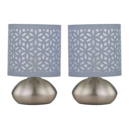 First Choice Lighting Set of 2 Jenson - Brushed Chrome Touch Table Lamps Grey Cut Out Shade in Silver - thumbnail 1