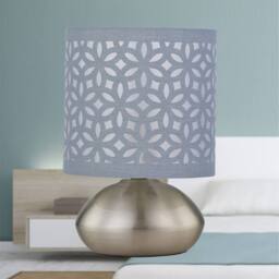 First Choice Lighting Set of 2 Jenson - Brushed Chrome Touch Table Lamps Grey Cut Out Shade in Silver - thumbnail 5