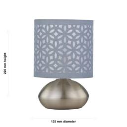 First Choice Lighting Set of 2 Jenson - Brushed Chrome Touch Table Lamps Grey Cut Out Shade in Silver - thumbnail 7